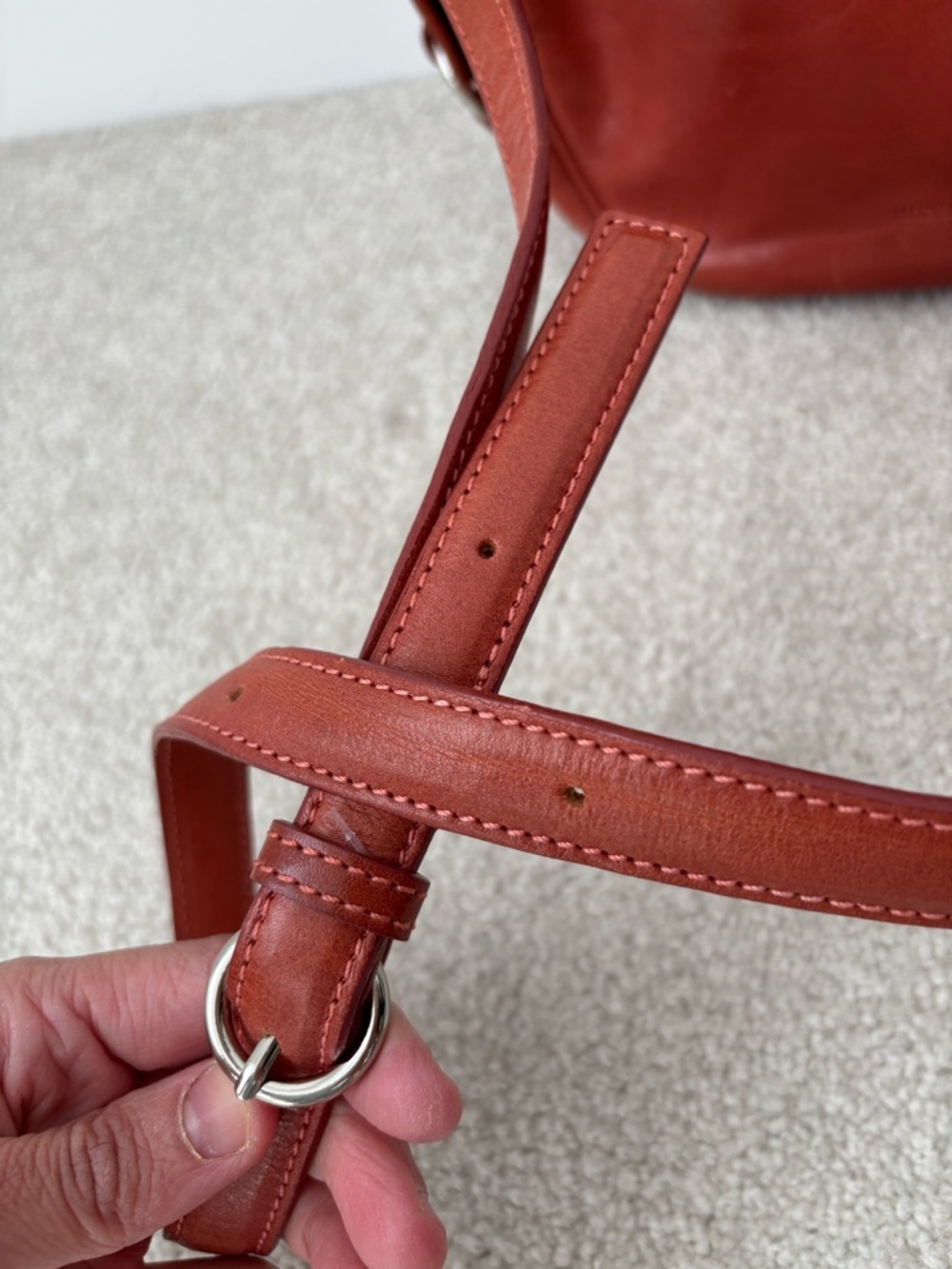 Nicole St Gilles Paris Leather Bucket Bag Rust Orange vintage crossbody - Picture 4 of 9